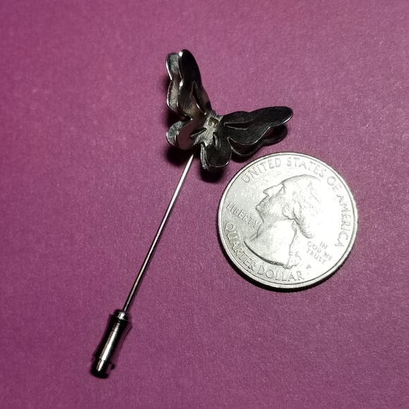 Vintage butterfly stick pin brooch silver tone insect stickpin moth insect bug - Picture 8 of 11